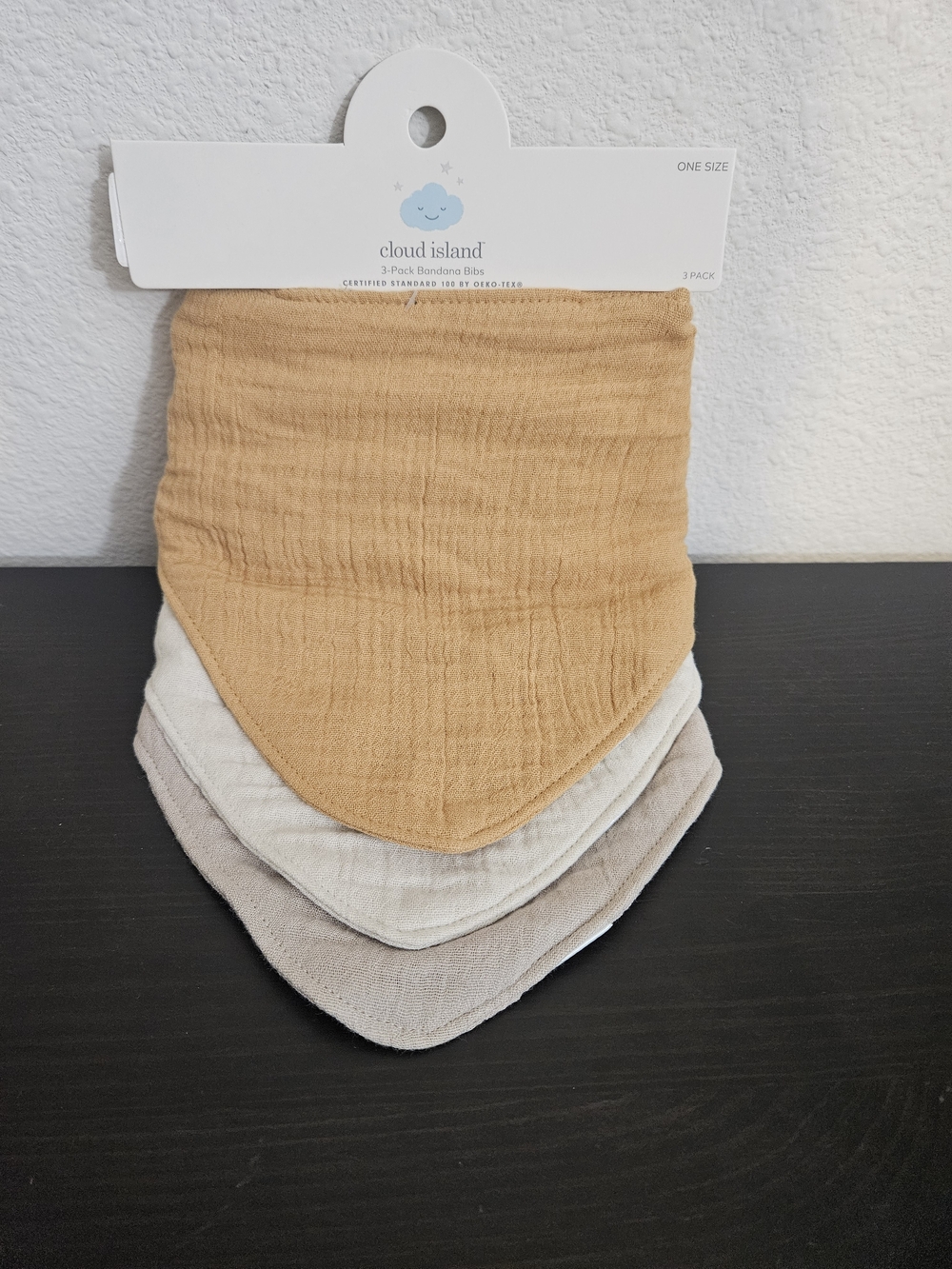 Cloud Island Kids Bandana Bibs - 3-Pack (Mustard, Cream, Taupe)
